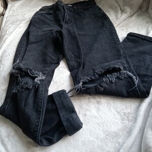 Fashion Nova Black Straight Leg Jeans with Distressed Details